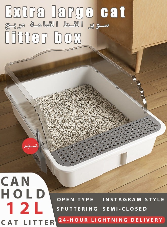 Generic Cat litter box Extra large open splash proof cat toilet, extra large cat litter box, semi enclosed cat litter box With shovel and deodorizing bag Can hold 12L cat litter. Fat cats can come and go freely Cat toilet Cat Litter Pan  - Image 1
