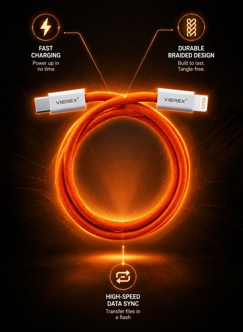 Vierex VC-21 PD 27W Fast Charging Lightning Cable – USB-C to Lightning Data Sync & Charge, 1m - Image 4