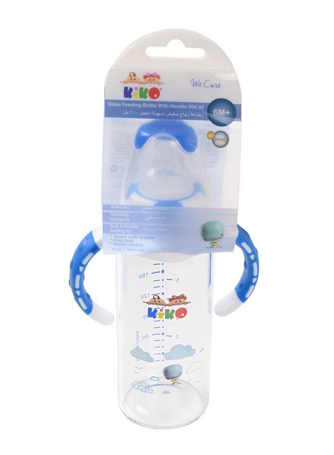 Kiko Glass Feeding Bottle With Handle 180 Ml-Blue - Image 2