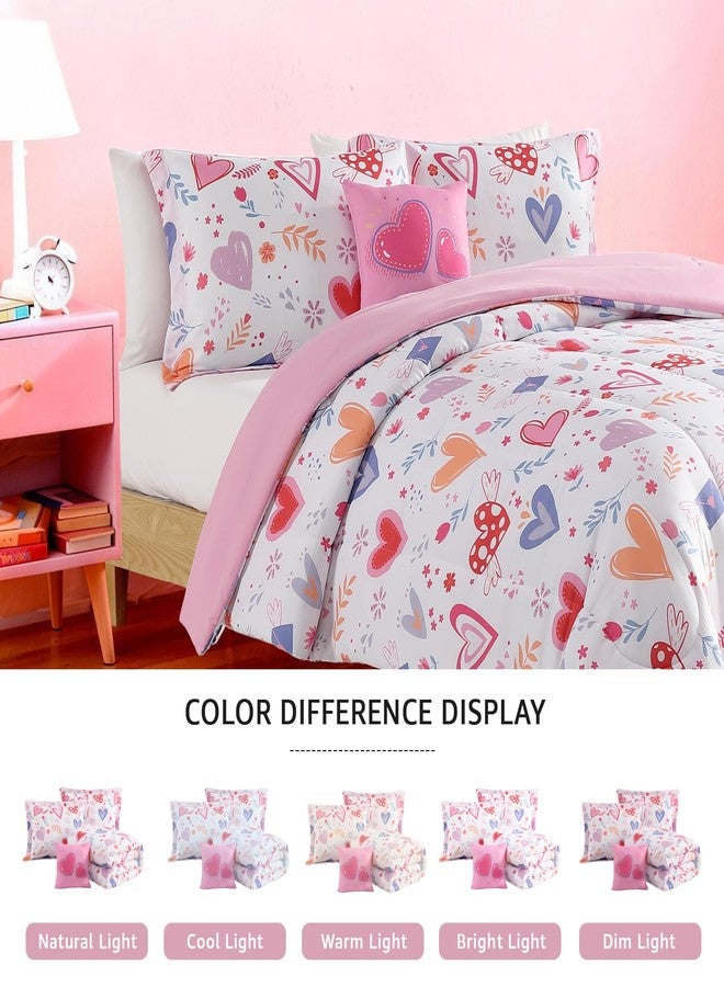 Wink Deer Twin Comforter Set for Girls-3 Pieces Heart Love Twin Bedding Sets for Kids,1 Comforter,1 Sham and 1 Decor Pillow - Image 5