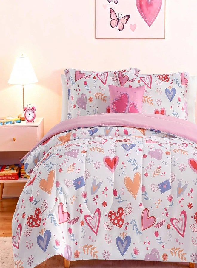 Wink Deer Twin Comforter Set for Girls-3 Pieces Heart Love Twin Bedding Sets for Kids,1 Comforter,1 Sham and 1 Decor Pillow - Image 4