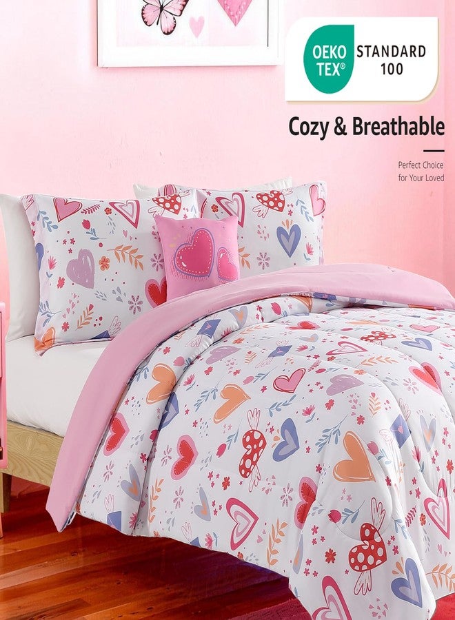 Wink Deer Twin Comforter Set for Girls-3 Pieces Heart Love Twin Bedding Sets for Kids,1 Comforter,1 Sham and 1 Decor Pillow - Image 2