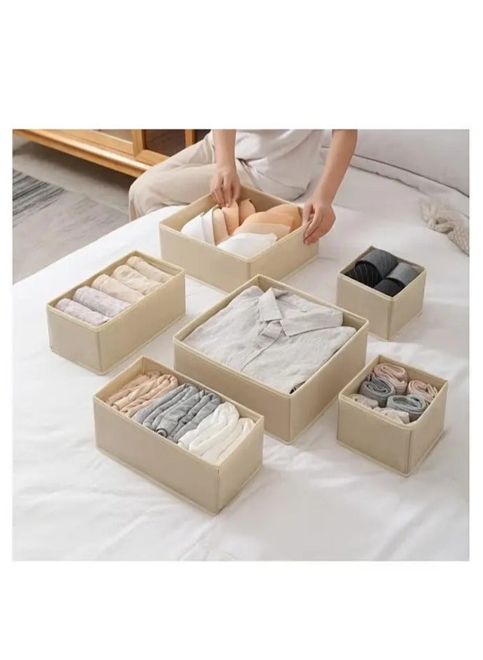 Drawer Organizer for Clothes, 6 Pack Dresser Drawer Organizer Bins, Closet Organizers and Storage Dividers for Clothing, Underwears, Socks (Beige）.