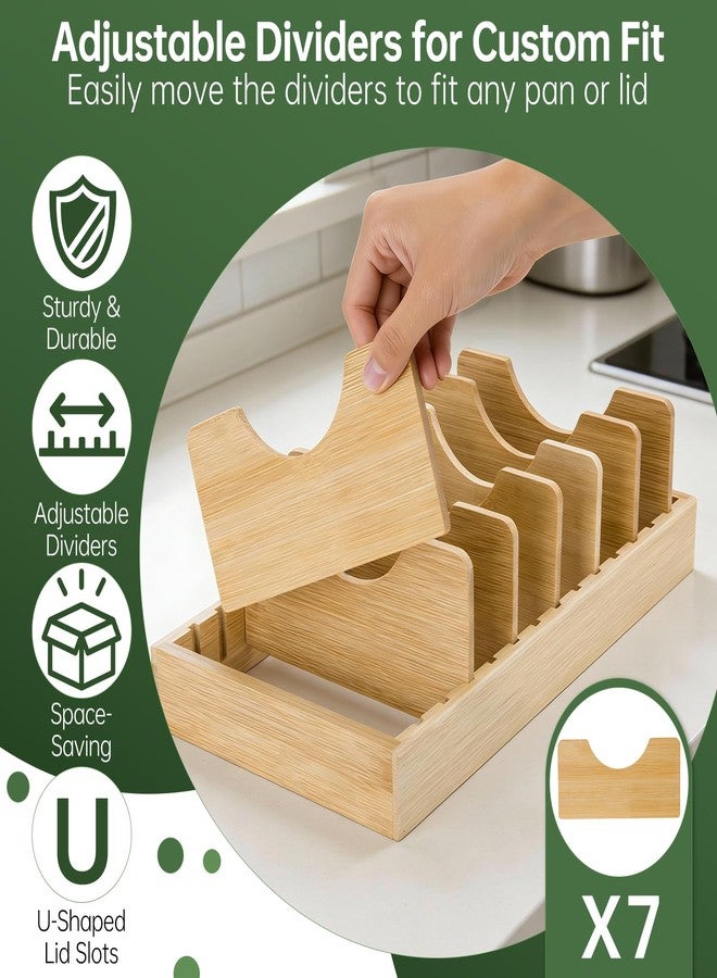 Piszvbej Pan Organizer Compatible with Caraway, Pots and Pans Organizer Under Cabinet, Bamboo Pot Lid Organizers with Adjustable Dividers, U-Shaped Lid Slots, Ideal for Kitchen Countertop and Cabinet Storage - Image 2