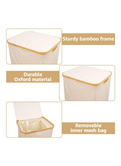 XiuWoo Large Laundry Hamper with Lid 105L Tall Laundry Basket with Bamboo Handles and Lid Freestanding Collapsible Dirty Clothes Basket with Removable Inner Bag for Bathroom Bedroom Laundry Room  - Image 2