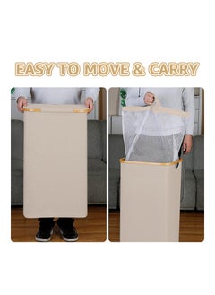XiuWoo Large Laundry Hamper with Lid 105L Tall Laundry Basket with Bamboo Handles and Lid Freestanding Collapsible Dirty Clothes Basket with Removable Inner Bag for Bathroom Bedroom Laundry Room  - Image 3
