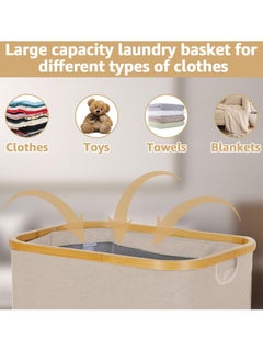 XiuWoo Large Laundry Hamper with Lid 105L Tall Laundry Basket with Bamboo Handles and Lid Freestanding Collapsible Dirty Clothes Basket with Removable Inner Bag for Bathroom Bedroom Laundry Room  - Image 5