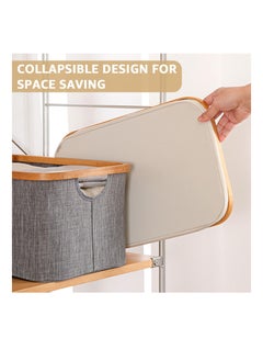 XiuWoo Large Laundry Hamper with Lid 105L Tall Laundry Basket with Bamboo Handles and Lid Freestanding Collapsible Dirty Clothes Basket with Removable Inner Bag for Bathroom Bedroom Laundry Room  - Image 4