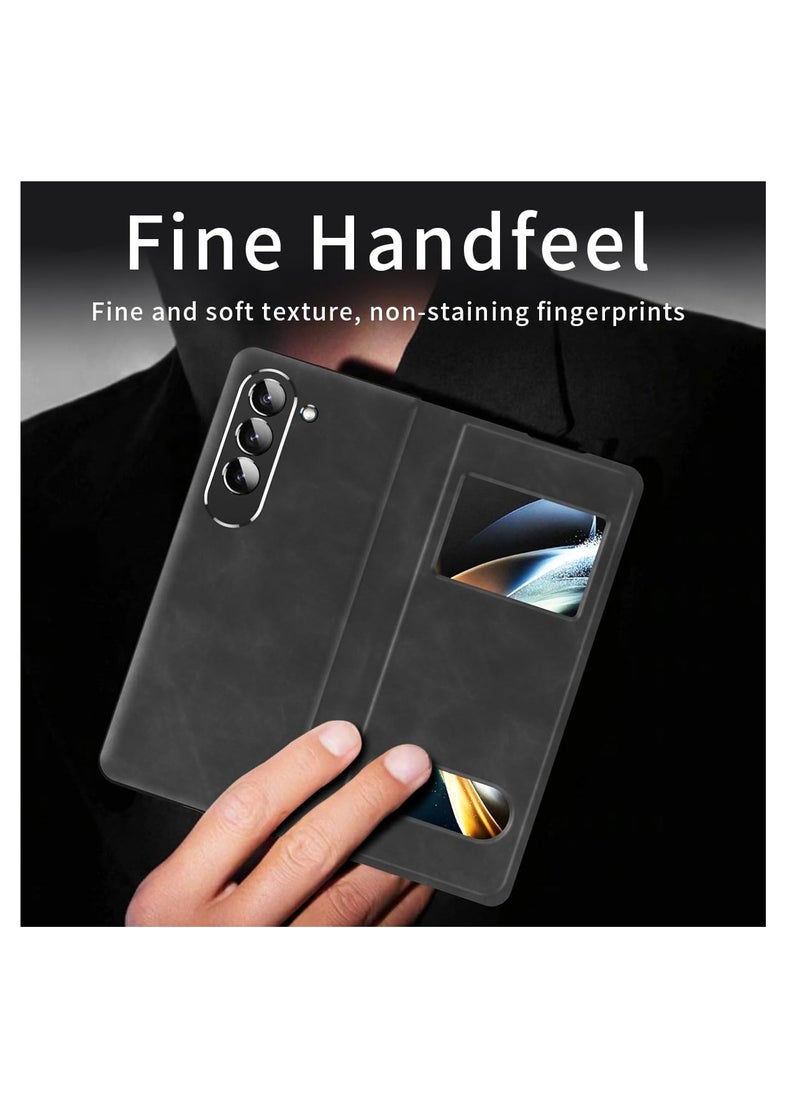 Aookay For Samsung Galaxy Z Fold 6 Magnetic Flip Folding Case, Open Window Design, Premium Luxury Business Nappa Leather, Hidden Stand Full Body Hinge Protection Ultra-thin Case (Z Fold 6 Black)  - Image 5