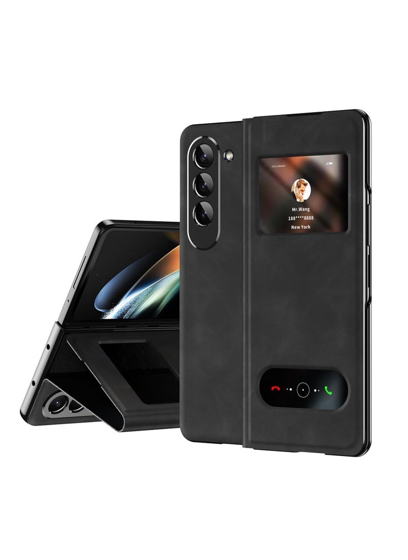 Aookay For Samsung Galaxy Z Fold 6 Magnetic Flip Folding Case, Open Window Design, Premium Luxury Business Nappa Leather, Hidden Stand Full Body Hinge Protection Ultra-thin Case (Z Fold 6 Black)  - Image 1