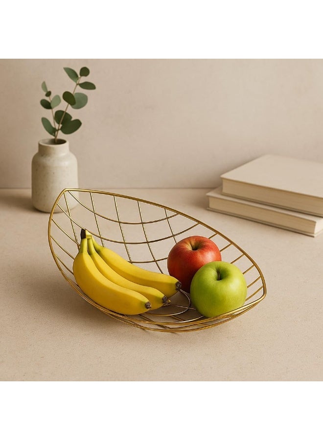 BS سلة فواكه سلكية ذهبية من B&S - تخزين معدني أنيق للفواكه والخضروات والوجبات الخفيفة - تصميم عصري أنيق للمطبخ وديكور المنزل - Image 1