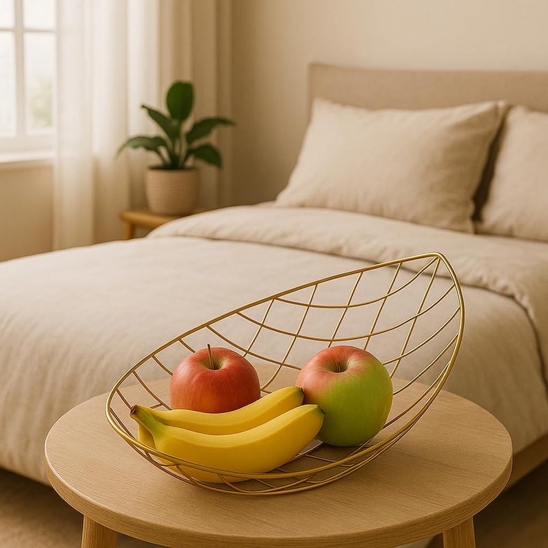 BS سلة فواكه سلكية ذهبية من B&S - تخزين معدني أنيق للفواكه والخضروات والوجبات الخفيفة - تصميم عصري أنيق للمطبخ وديكور المنزل - Image 2
