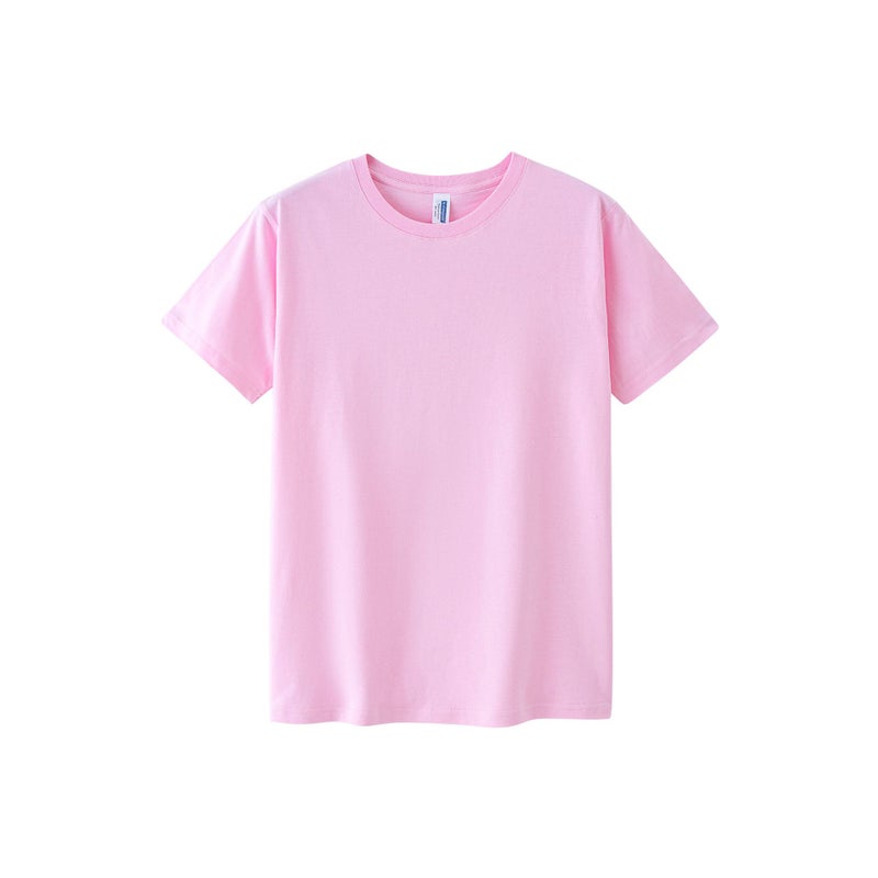 Amazon Cross-border 150g Combed Cotton Crewneck Short-sleeved T-shirt Mens Solid Color Loose Fashion Brand Work Clothes Printing shallow powder