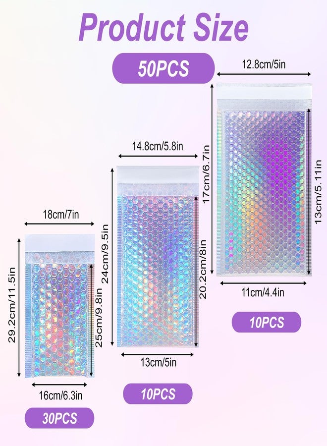 Lemecima 50 Pack Bubble Mailers, Holographic Bubble Mailers with 3 Sizes, Waterproof Self Seal Adhesive Foil Glitter Glamour Shipping Bags for Mailing, Packing, Small Business, Jewelry Makeup Supplies - Image 2