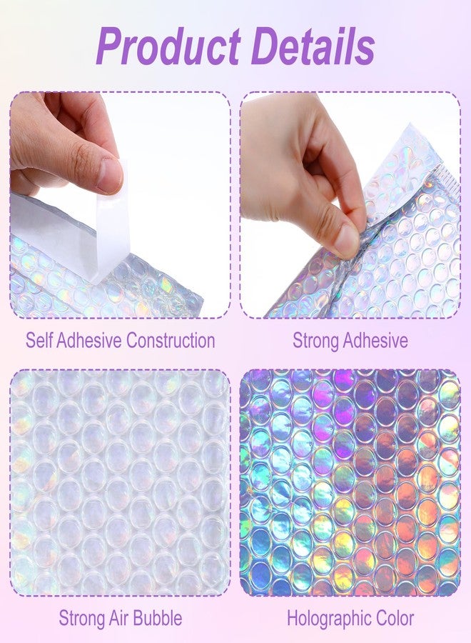Lemecima 50 Pack Bubble Mailers, Holographic Bubble Mailers with 3 Sizes, Waterproof Self Seal Adhesive Foil Glitter Glamour Shipping Bags for Mailing, Packing, Small Business, Jewelry Makeup Supplies - Image 3
