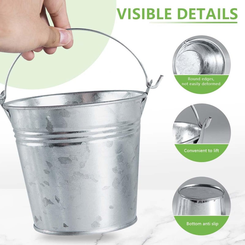 OBTANIM 8 Pack Galvanized Metal Buckets with Handle Ice Pails for Plants, Succulents, Party Favors Organizing, Rustic Home Decor or Classrooms Pencil Storage (7 x 5.1 inch) - Image 3