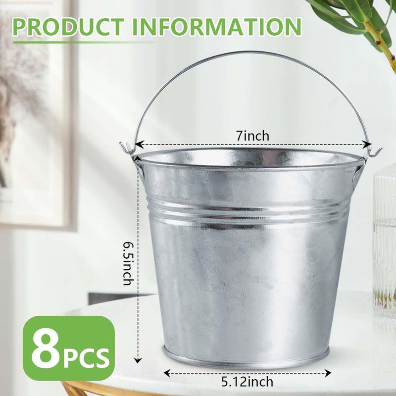 OBTANIM 8 Pack Galvanized Metal Buckets with Handle Ice Pails for Plants, Succulents, Party Favors Organizing, Rustic Home Decor or Classrooms Pencil Storage (7 x 5.1 inch) - Image 2