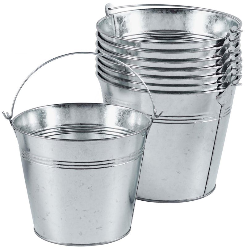OBTANIM 8 Pack Galvanized Metal Buckets with Handle Ice Pails for Plants, Succulents, Party Favors Organizing, Rustic Home Decor or Classrooms Pencil Storage (7 x 5.1 inch) - Image 1