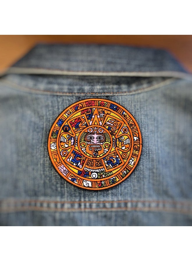 OYSTERBOY 3.5 Inch Hook & Loop Backing Applique Decorative Patch Well Made Premium Quality 100% Threads Embroidered Aztec Mayan Doomsday Calendar Mexica Sun Stone Piedra Del Sol For Diy Gifts Clothing - Image 3