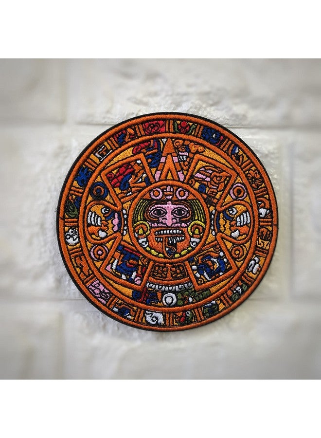 OYSTERBOY 3.5 Inch Hook & Loop Backing Applique Decorative Patch Well Made Premium Quality 100% Threads Embroidered Aztec Mayan Doomsday Calendar Mexica Sun Stone Piedra Del Sol For Diy Gifts Clothing - Image 4