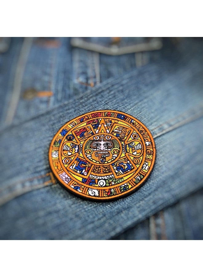 OYSTERBOY 3.5 Inch Hook & Loop Backing Applique Decorative Patch Well Made Premium Quality 100% Threads Embroidered Aztec Mayan Doomsday Calendar Mexica Sun Stone Piedra Del Sol For Diy Gifts Clothing - Image 2