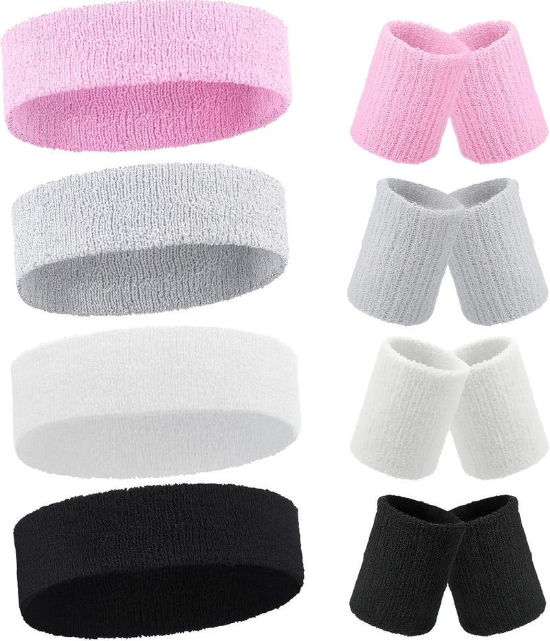 Civaner 12 Pcs 80s 90s Sweatbands Neon Sports Headbands Wristband Set for Men Women Party Cotton Headbands Terry Cloth Athletic Sweat Bands for Tennis Football Gym Outdoor Accessories - Image 1
