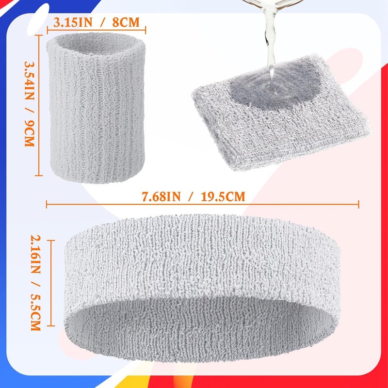 Civaner 12 Pcs 80s 90s Sweatbands Neon Sports Headbands Wristband Set for Men Women Party Cotton Headbands Terry Cloth Athletic Sweat Bands for Tennis Football Gym Outdoor Accessories - Image 2