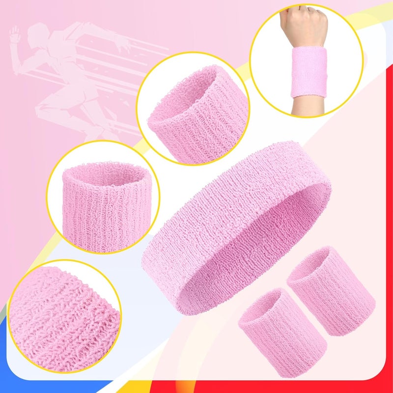 Civaner 12 Pcs 80s 90s Sweatbands Neon Sports Headbands Wristband Set for Men Women Party Cotton Headbands Terry Cloth Athletic Sweat Bands for Tennis Football Gym Outdoor Accessories - Image 3