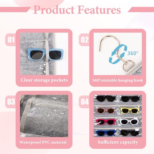 KGMCARE Dual Sided Sunglasses Storage organizer case, Eyeglasses Holder Wall Mounted with 32 Clear Slots & Metal Hook, Dust Proof Sunglasses Storage Case - Image 5