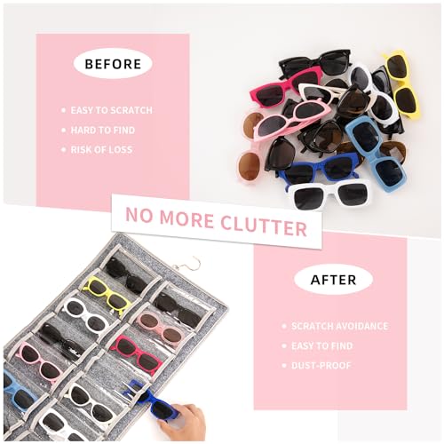 KGMCARE Dual Sided Sunglasses Storage organizer case, Eyeglasses Holder Wall Mounted with 32 Clear Slots & Metal Hook, Dust Proof Sunglasses Storage Case - Image 3