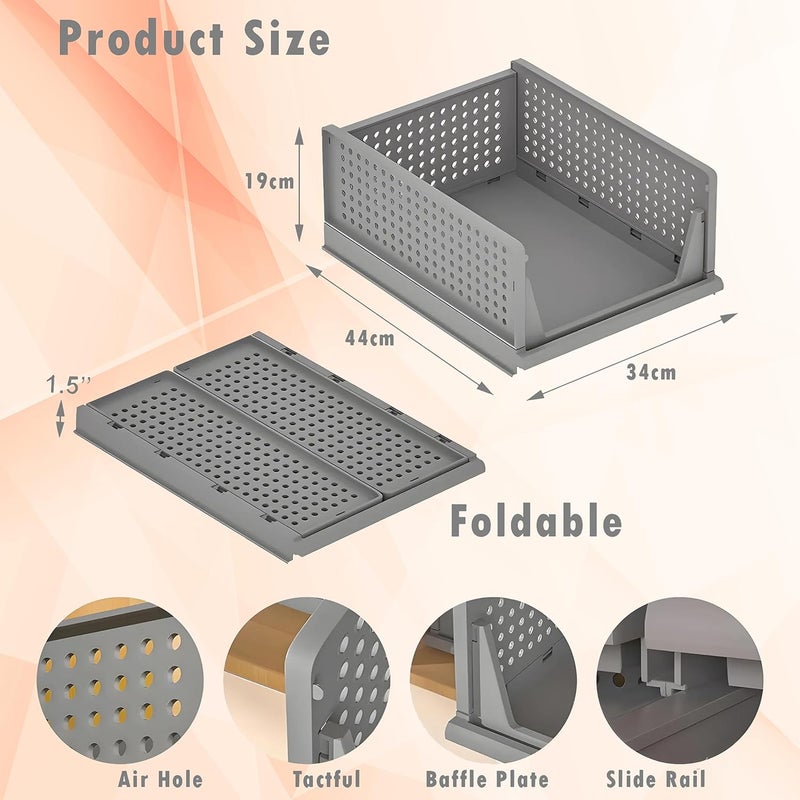 Kuber Industries Storage Organizer Wardrobe Organizer For Clothes Cupboard Organizer Foldable Shirt Stacker Box Cloth Box for Almirah Closet Storage Basket Large Pack of 4 Gray - Image 3