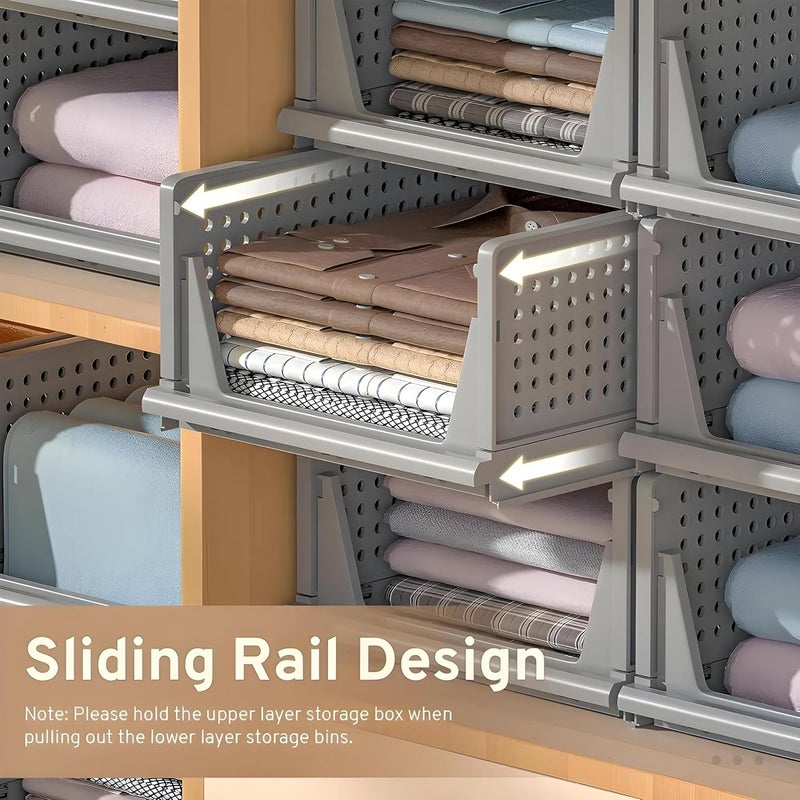 Kuber Industries Storage Organizer Wardrobe Organizer For Clothes Cupboard Organizer Foldable Shirt Stacker Box Cloth Box for Almirah Closet Storage Basket Large Pack of 4 Gray - Image 4