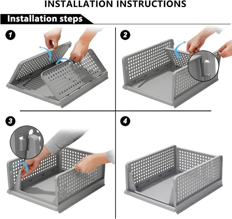 Kuber Industries Storage Organizer Wardrobe Organizer For Clothes Cupboard Organizer Foldable Shirt Stacker Box Cloth Box for Almirah Closet Storage Basket Large Pack of 4 Gray - Image 5