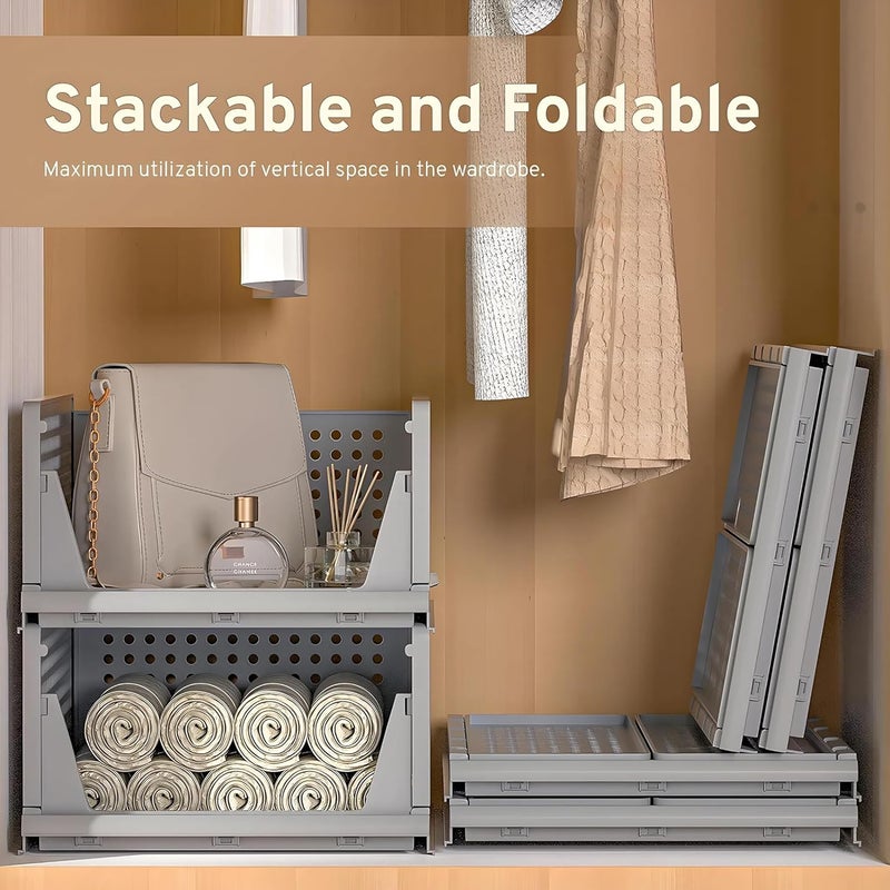 Kuber Industries Storage Organizer Wardrobe Organizer For Clothes Cupboard Organizer Foldable Shirt Stacker Box Cloth Box for Almirah Closet Storage Basket Large Pack of 4 Gray - Image 2