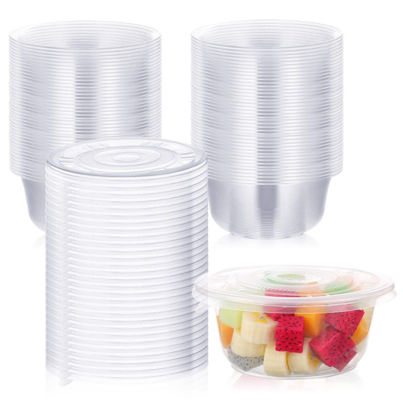 Xinnun 50 Pack Clear Plastic Salad Bowl With Lid Disposable 169oz Clear Plastic Bowls Serving Bowl Container for Soup Fruit Lunch Meal Prop Wedding Catering for Work Travel Meal Prep