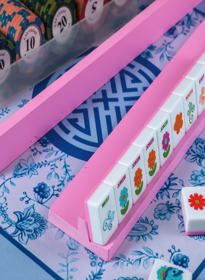 Leinuosen Wooden Mahjong Racks with Pushers 4 Set Magnet American Mahjong Tile Rack and Magnetically Attached Pushers Painted Tile Holders for Players Gift Family Game Night(Straight,Hot Pink) - Image 4