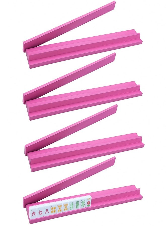 Leinuosen Wooden Mahjong Racks with Pushers 4 Set Magnet American Mahjong Tile Rack and Magnetically Attached Pushers Painted Tile Holders for Players Gift Family Game Night(Straight,Hot Pink) - Image 1