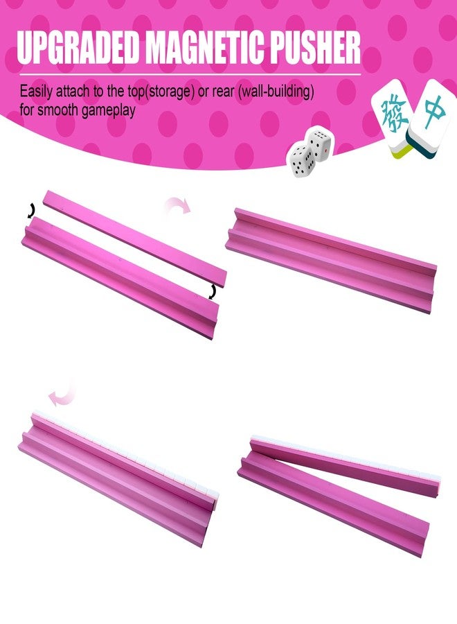 Leinuosen Wooden Mahjong Racks with Pushers 4 Set Magnet American Mahjong Tile Rack and Magnetically Attached Pushers Painted Tile Holders for Players Gift Family Game Night(Straight,Hot Pink) - Image 3