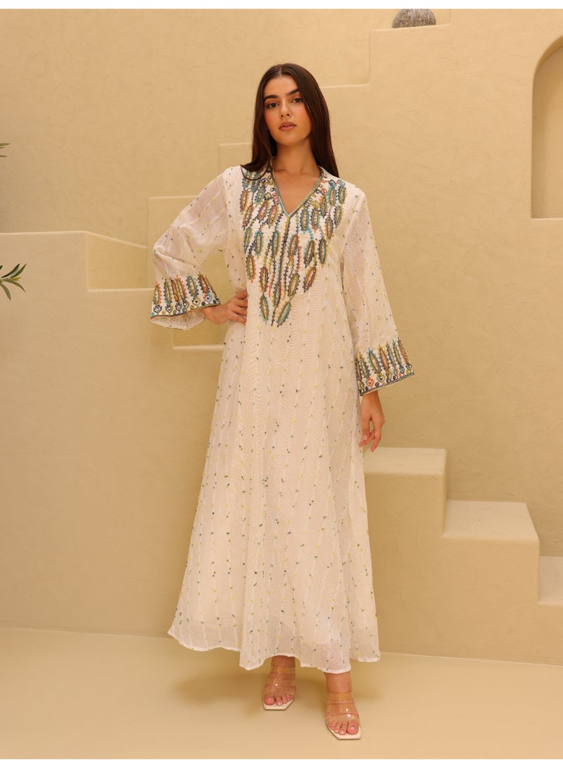 IKKXA Printed Colorful Embroidery Jalabiya - Image 1