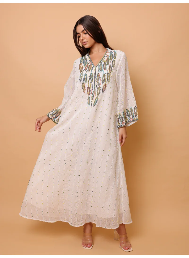 Ikkxa  Printed Colorful Embroidery Jalabiya for Women | Best Price UAE