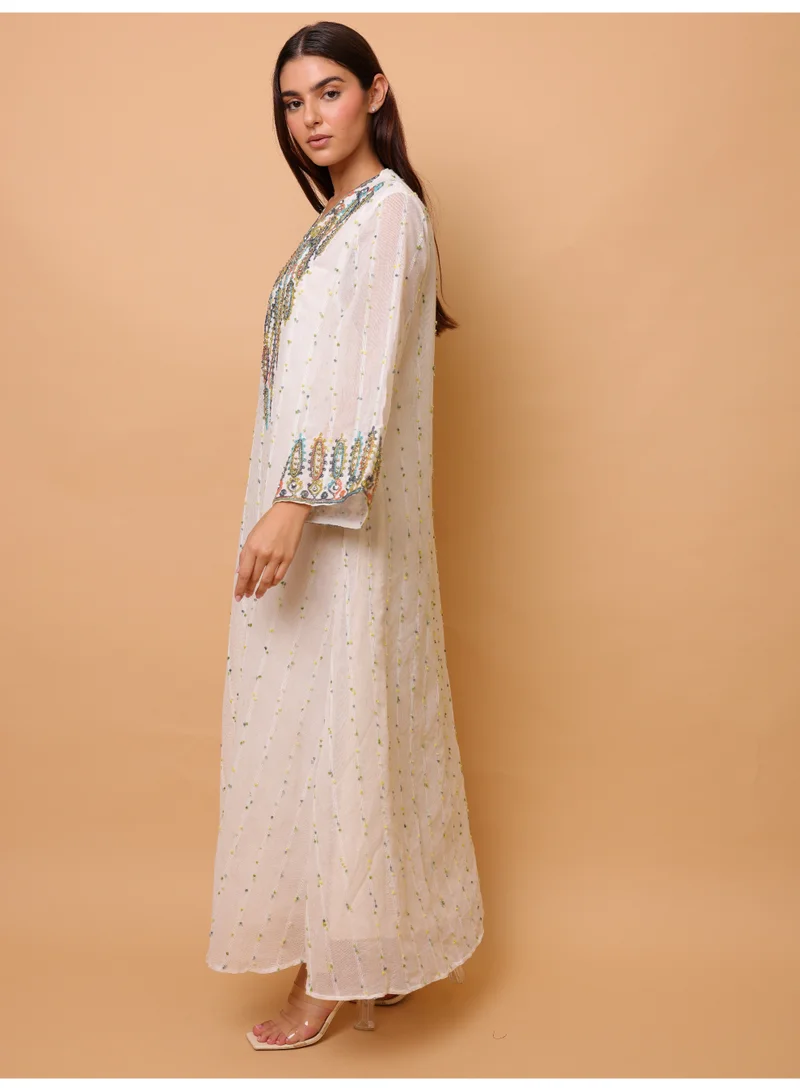 Ikkxa  Printed Colorful Embroidery Jalabiya for Women | Best Price UAE