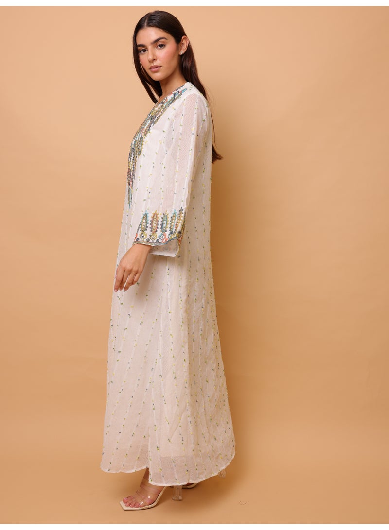 IKKXA Printed Colorful Embroidery Jalabiya - Image 3