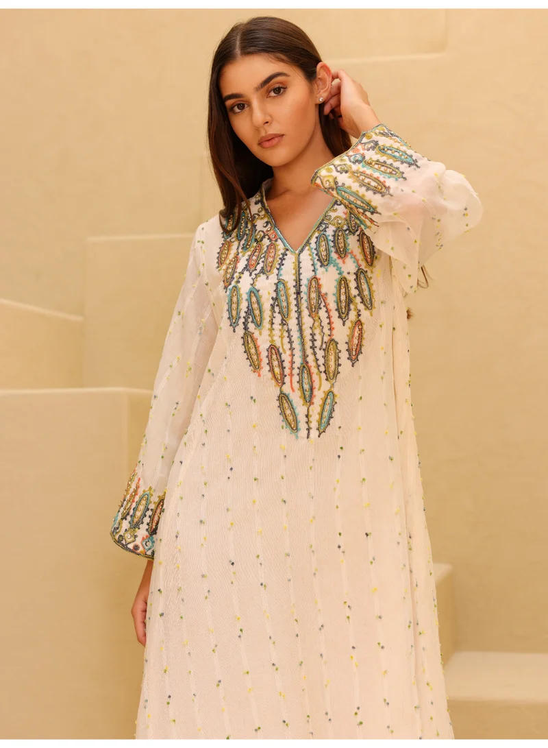 Ikkxa  Printed Colorful Embroidery Jalabiya for Women | Best Price UAE