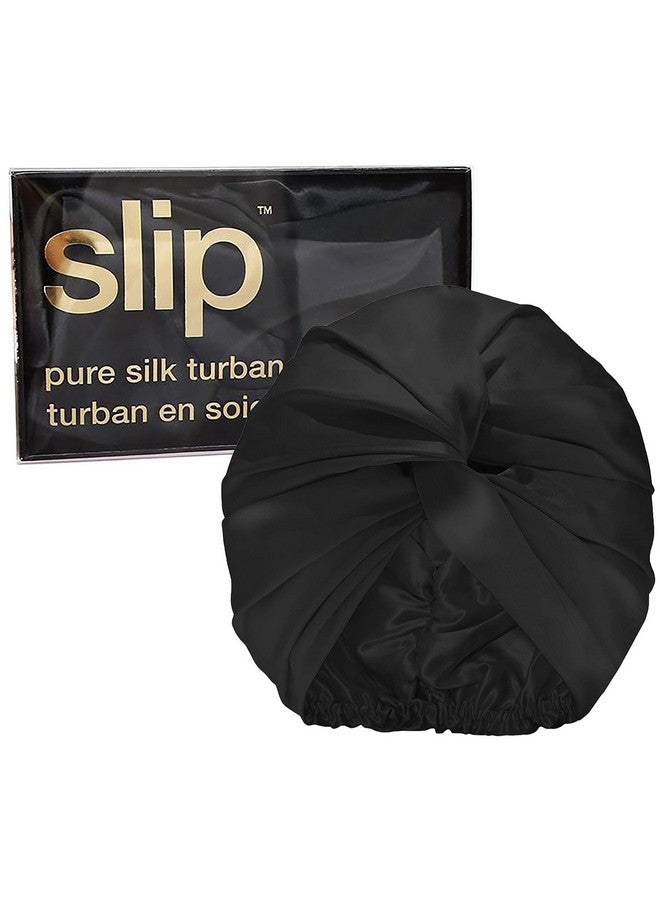 Slip Silk Turban, Black, One Size (21”- 28”) - Double-Lined Pure Mulberry Silk 22 Momme Hair Turban - Hair-Friendly, Lightweight and Multipurpose Head Wrap + Sleeping Cap for Curly + Thick Hair Types - Image 1