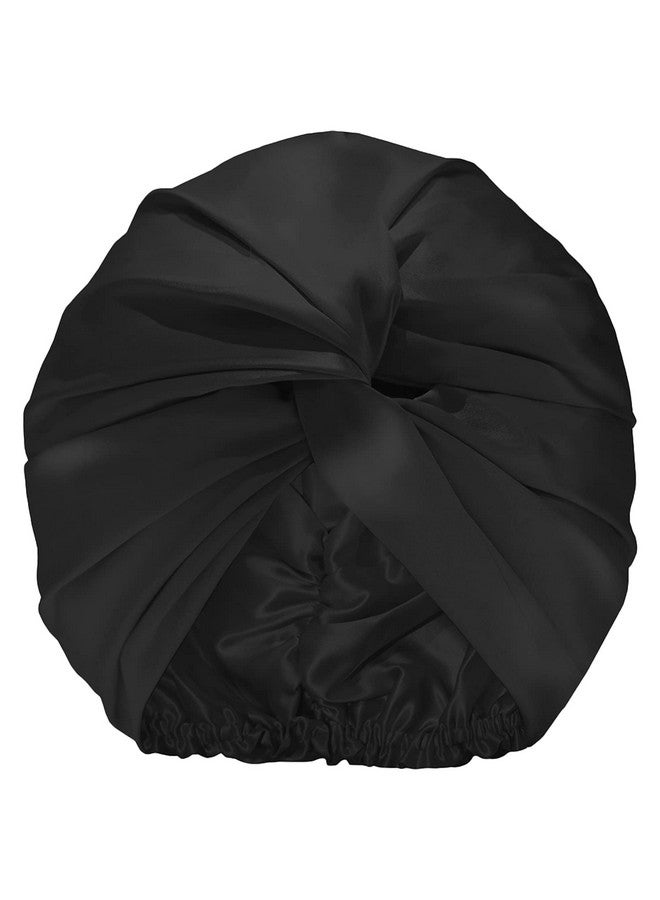 Slip Silk Turban, Black, One Size (21”- 28”) - Double-Lined Pure Mulberry Silk 22 Momme Hair Turban - Hair-Friendly, Lightweight and Multipurpose Head Wrap + Sleeping Cap for Curly + Thick Hair Types - Image 3