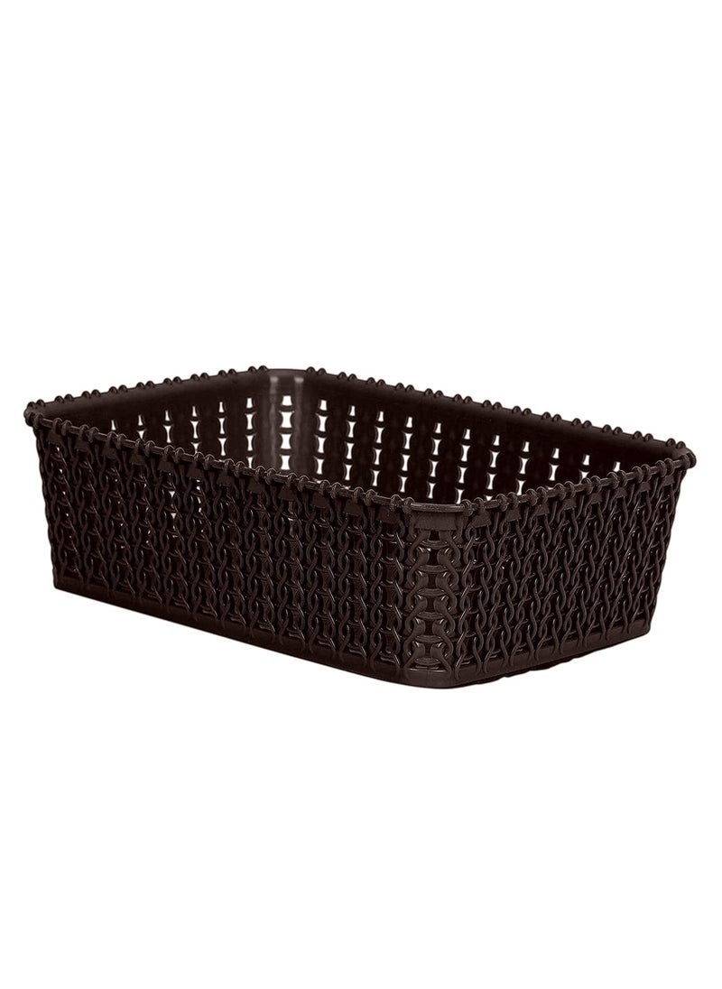 Kuber Industries Heart Home Multiuses Small M 15 Plastic Tray/Basket/Organizer Without Lid- Pack of 3 (Brown) -46HH0113  - Image 3