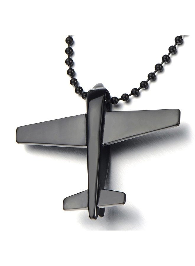 COOLSTEELANDBEYOND Stainless Steel Black Airplane Pendant Necklace for Men Boys with 23.6 inches Steel Ball Chain - Image 3