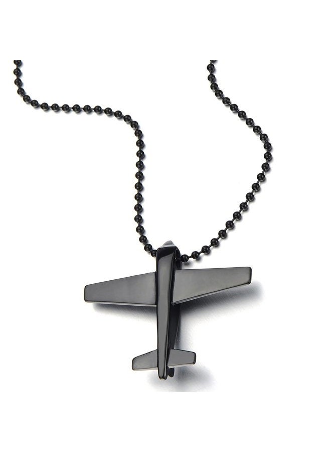 COOLSTEELANDBEYOND Stainless Steel Black Airplane Pendant Necklace for Men Boys with 23.6 inches Steel Ball Chain - Image 4