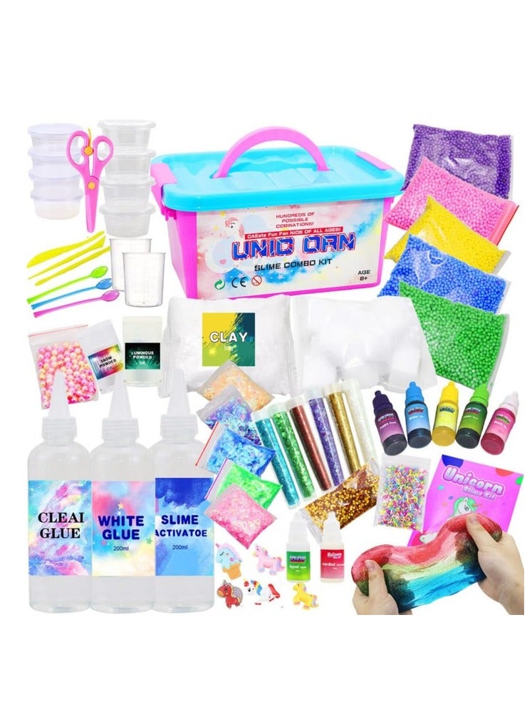 Gigglejoy Slime Making Kit For Girls Boys Diy Toys Gifts For Kids Fluffy Cloud Foam Squish Glitter Slime Making Kits With Unicorn Charms Slime Kits For Girls And Boys - Image 1
