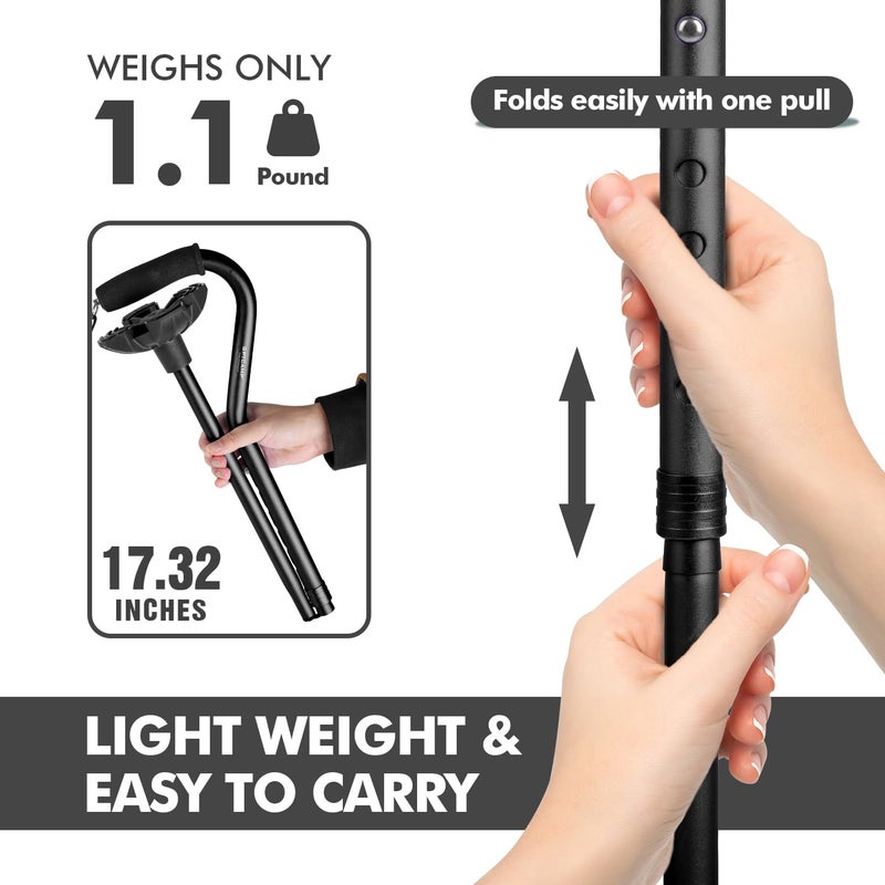 GPTCAMP G1 Walking Stick, Walking Cane for Women & Men with Wrist Strap, Lightweight & Sturdy Offset EVA Handle, Large Quad Base, Self Standing for Seniors and People with Injuries & Recovery - Image 5